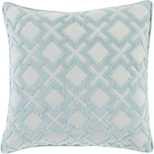 18" Blue and White Geometric Square Throw Pillow - Down Filler