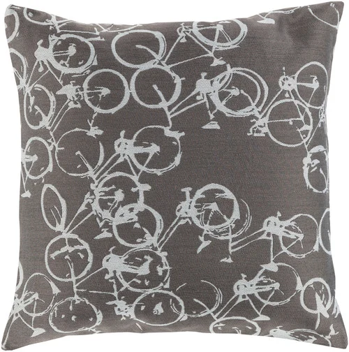 22" Gray and White Crazed Cycles Printed Square Throw Pillow