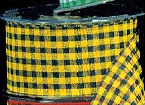 Yellow and Black Gingham Cut Edge Ribbon 1" x 132 Yards
