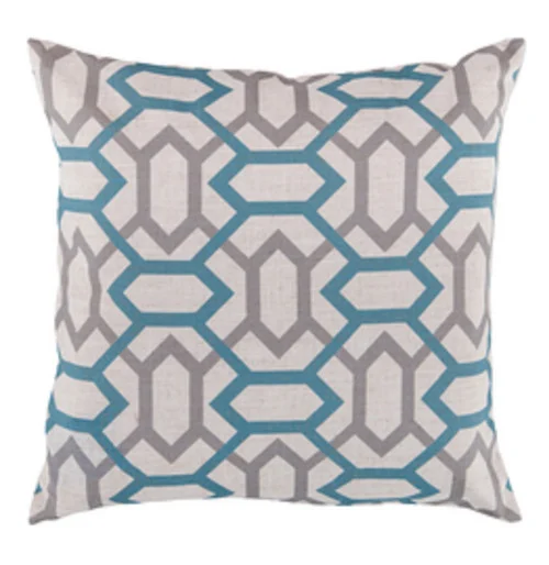 18" Gray and Blue Square Throw Pillow - Down Filler