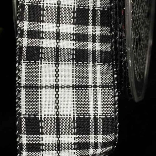 Black and White Plaid Wired Craft Ribbon 1.5" x 40 Yards
