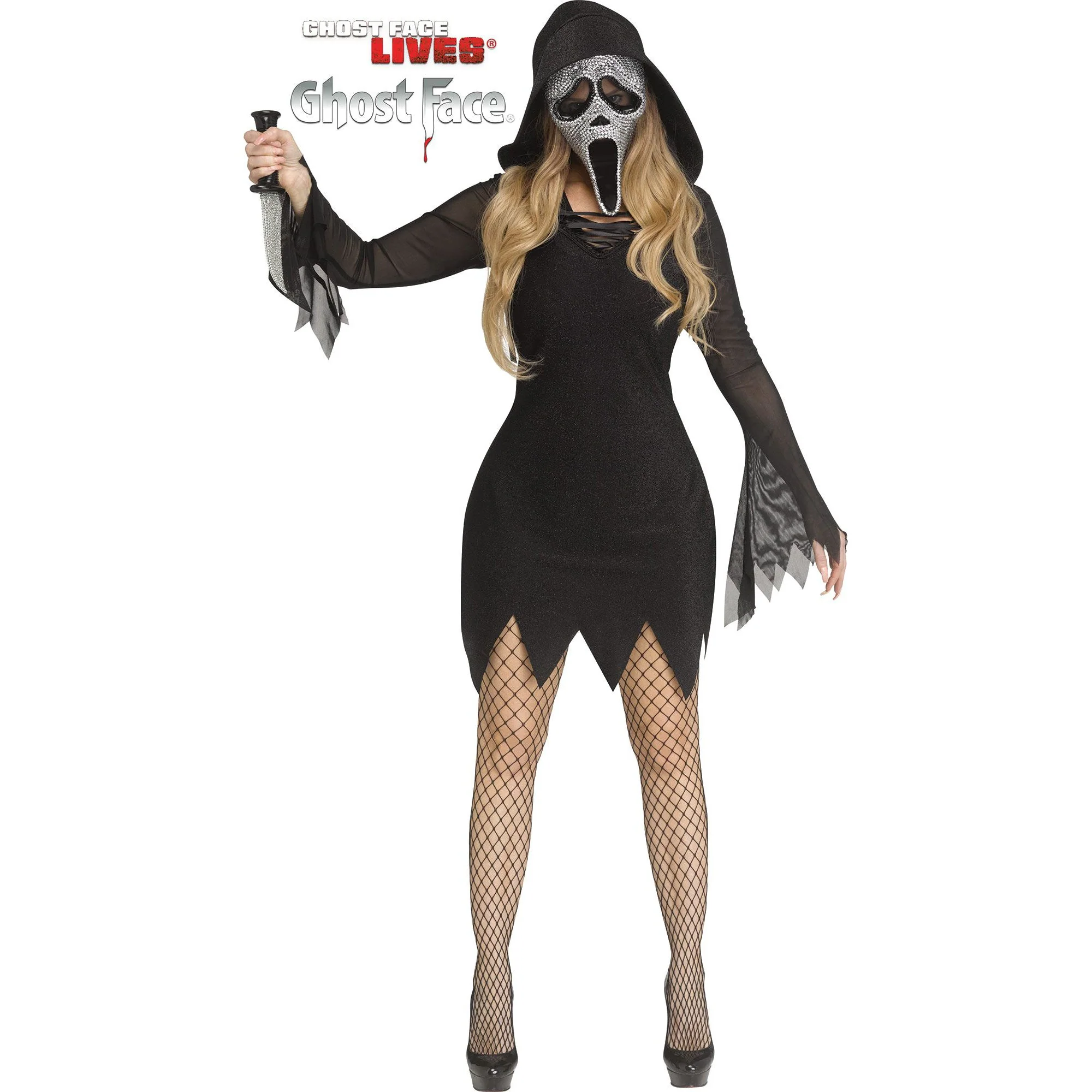 Scream Deluxe Bling Ghost Face Costume for Adults, Black Dress