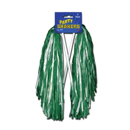 Club Pack of 48 Pre-Packaged Kelly Green and White Football Themed School Spirt Poly Shakers 12"