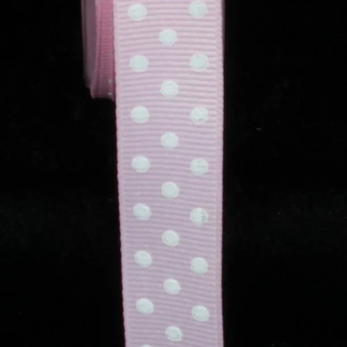 Baby Pink and White Polka Dotted Woven Grosgrain Craft Ribbon 0.625" x 88 Yards