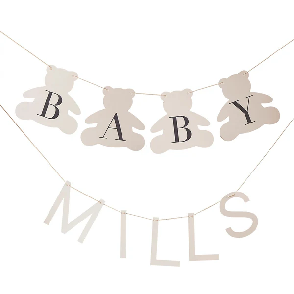 Ginger Ray Baby Name Bear Banner Customizable