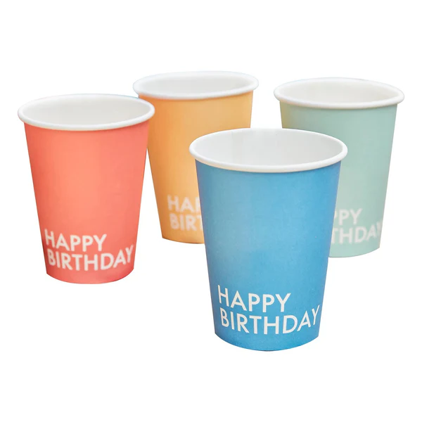 Ginger Ray Happy Birthday Brights Eco Paper Cups