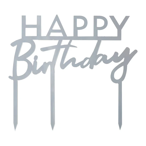 Ginger Ray Happy Birthday Silver Cake Topper