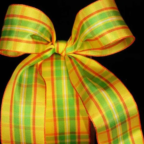 Yellow and Green Woven Narrow Plaid Wired Craft Ribbon 1.5" x 22 Yards