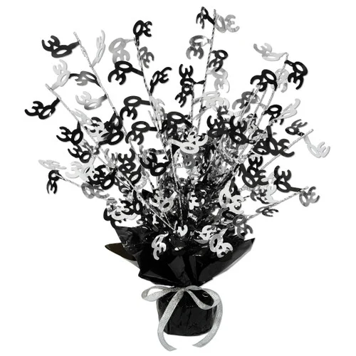 Club Pack of 12 ''30'' Black, and Silver Gleam 'N Burst Centerpieces 15''