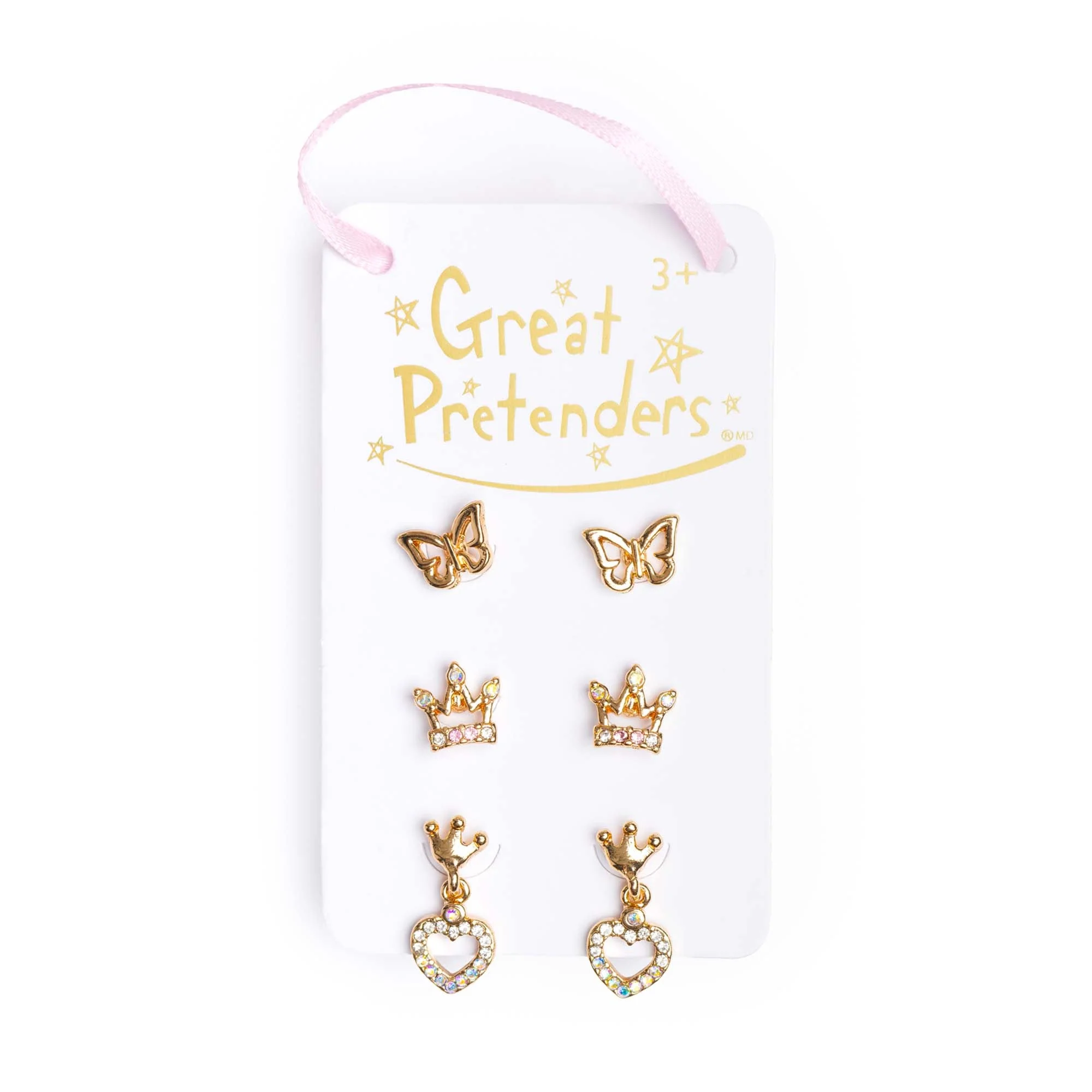 Boutique Royal Crown Studded Earrings for kids, 3 Count