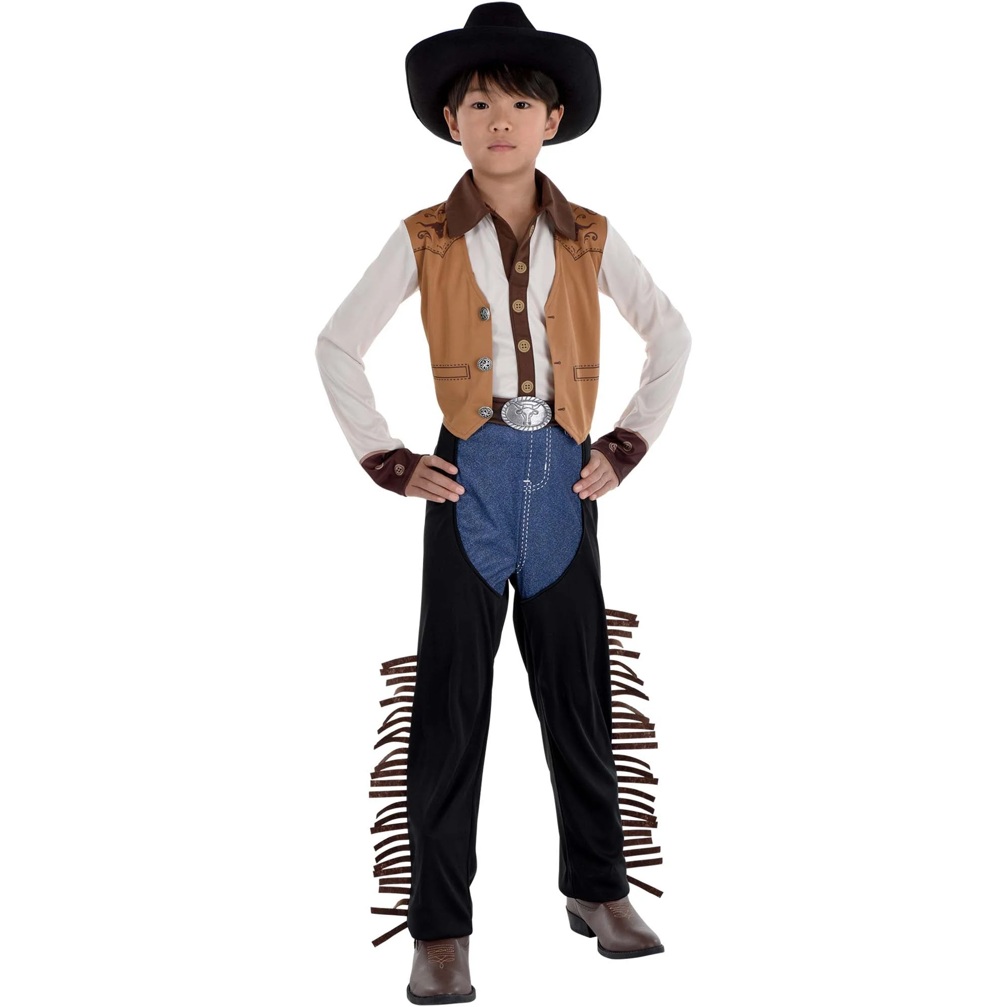 Western Cowboy Costume for Kids, Jumpsuit with Attached Vest