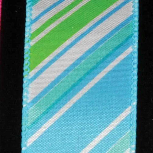 Blue and Green Candy Stick Striped Wired Craft Ribbon 1.5" x 40 Yards