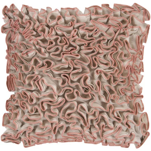18" Camel Tan and Persimmon Pink Dense Ruffle Decorative Down Throw Pillow