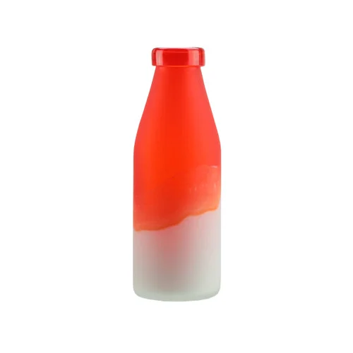 10.25" Orange and White Milk Bottle Hand Blown Glass Vase