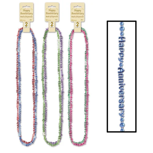 24 Multi-Colored “Happy Anniversary” Wedding Beaded Necklace Party Favors 36"