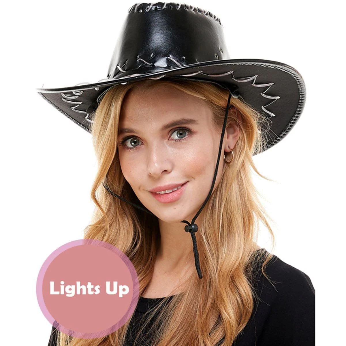 Light-Up black cowboy hat for Adults