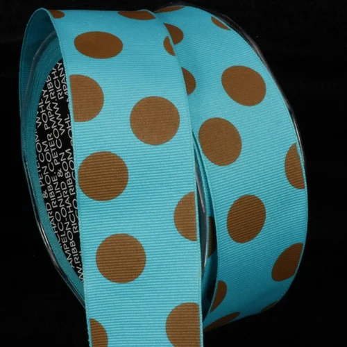 Blue and Brown Polka Dotted Wired Craft Ribbon 1.5" x 27 Yards