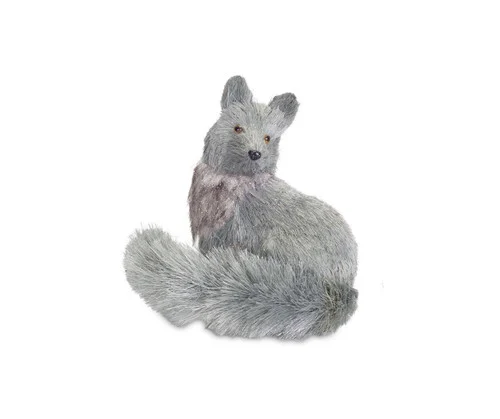 Glittered Fox Christmas Figurine - 8.75" - Light Gray