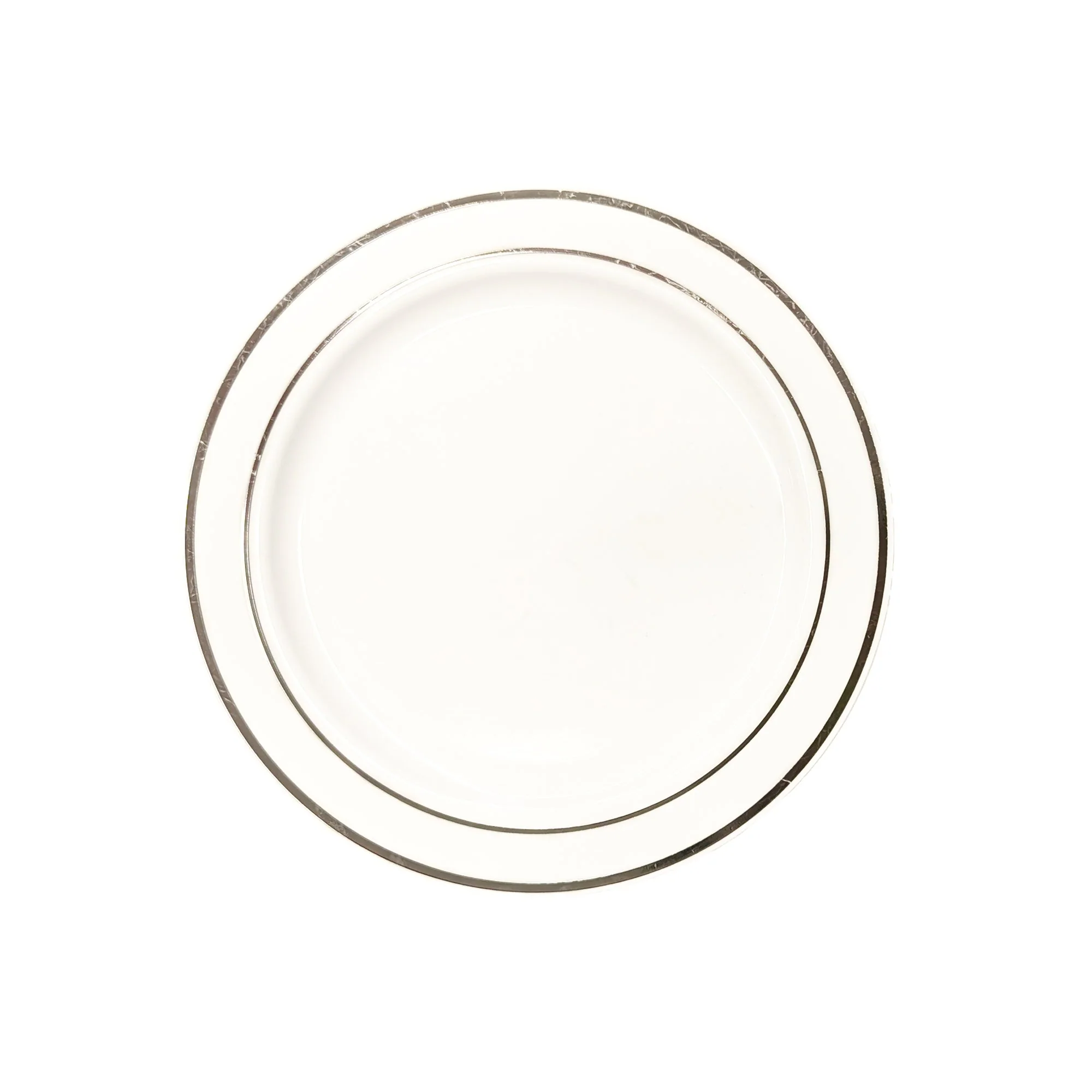 White Premium Quality Small Round Plates with Silver Stripes, 7 Inches, 10 Count