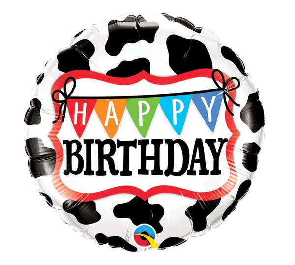 272A 18" Happy Birthday Holstein Cow Foil Balloon