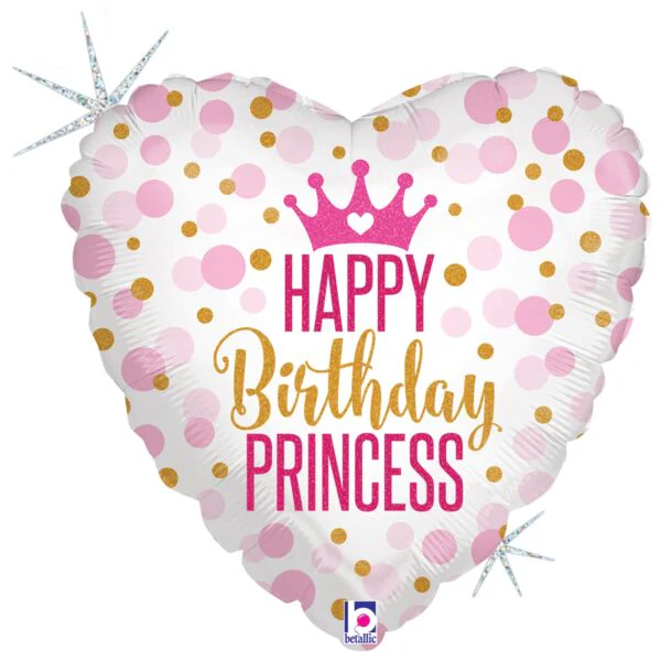 9" Glitter Birthday Princess Balloon On A Stick