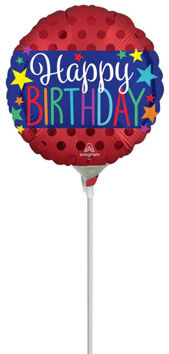 9" Satin Happy Birthday Banner Balloon On A Stick