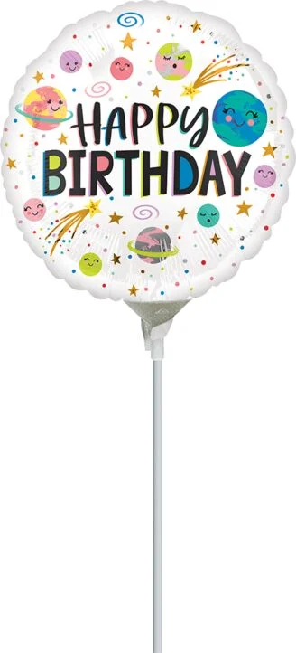 9" Smile Galaxy Happy Birthday Balloon On A Stick