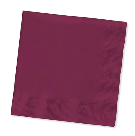 3-Ply Disposable Beverage Napkins - 5" - Burgundy Red - Club Pack of 500