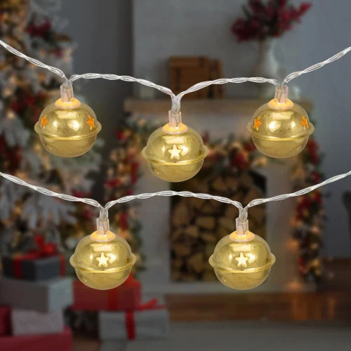 10-Count Gold LED Christmas Bells Fairy Lights 5.5ft Clear Wire