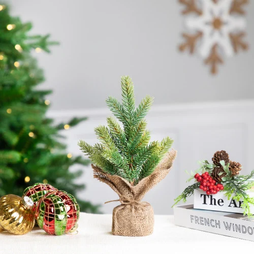 10.5" Pine Tree in Natural Jute Base Christmas Decoration
