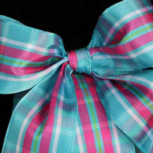 Blue and Pink Woven Narrow Plaid Wired Craft Ribbon 1.5" x 22 Yards