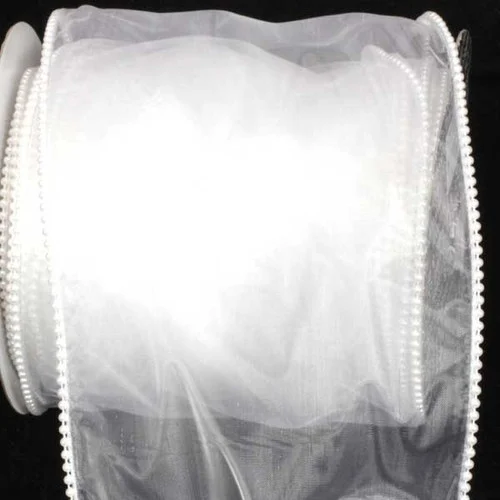 White Solid Edge Wired Craft Ribbon 6" x 20 Yards