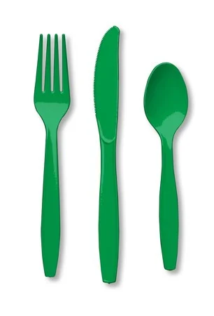 3-Piece Disposable Party Cutlery Sets - 7.5" - Green - Club Pack of 288