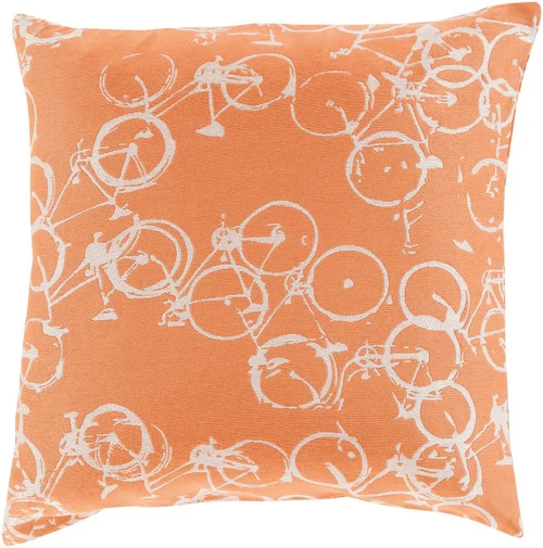18" Orange and White Crazed Cycles Printed Square Throw Pillow - Down Filler