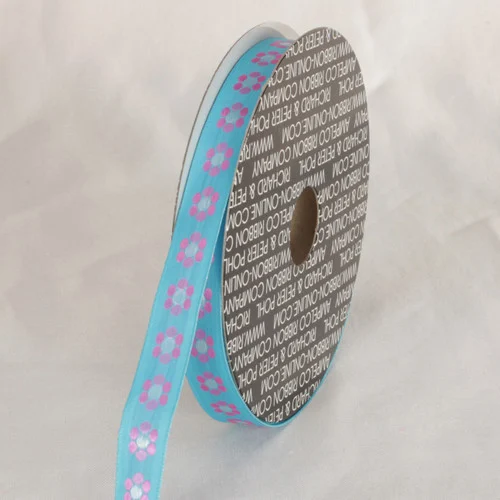 Blue and Pink Mini Flowers Printed Wired Craft Ribbon 0.5" x 108 Yards