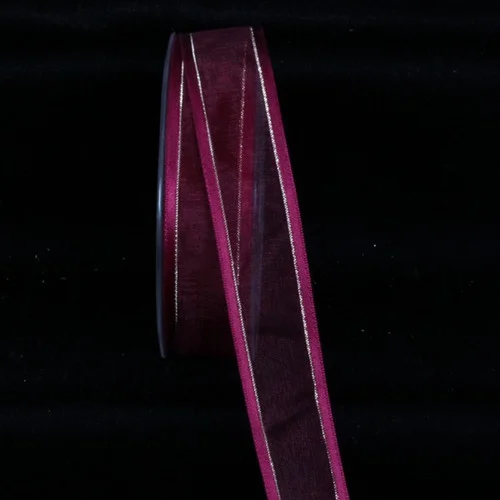 Wine Red and Gold Edged Craft Ribbon Trim with Gold Setting 1" x 60 Yards