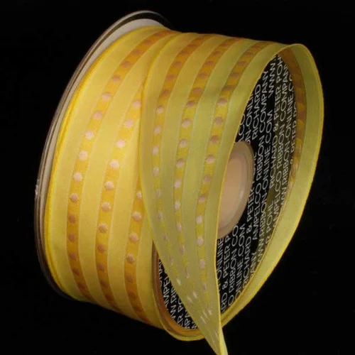 Yellow Stipe Wired Craft Ribbon 1.5" x 27 Yards