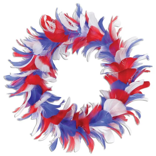 Pack of 6 Red White and Blue Patriotic Decorative Party Feather Wreath 8"