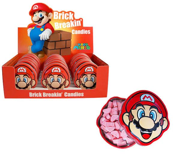 NINTENDO SUPER MARIO BRICK BREAKIN TIN W/CHERRY CANDY