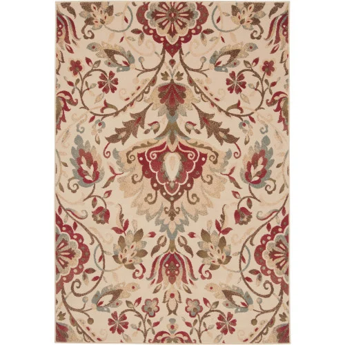 10' x 13' Floral Red and Beige Shed-Free Rectangular Area Throw Rug