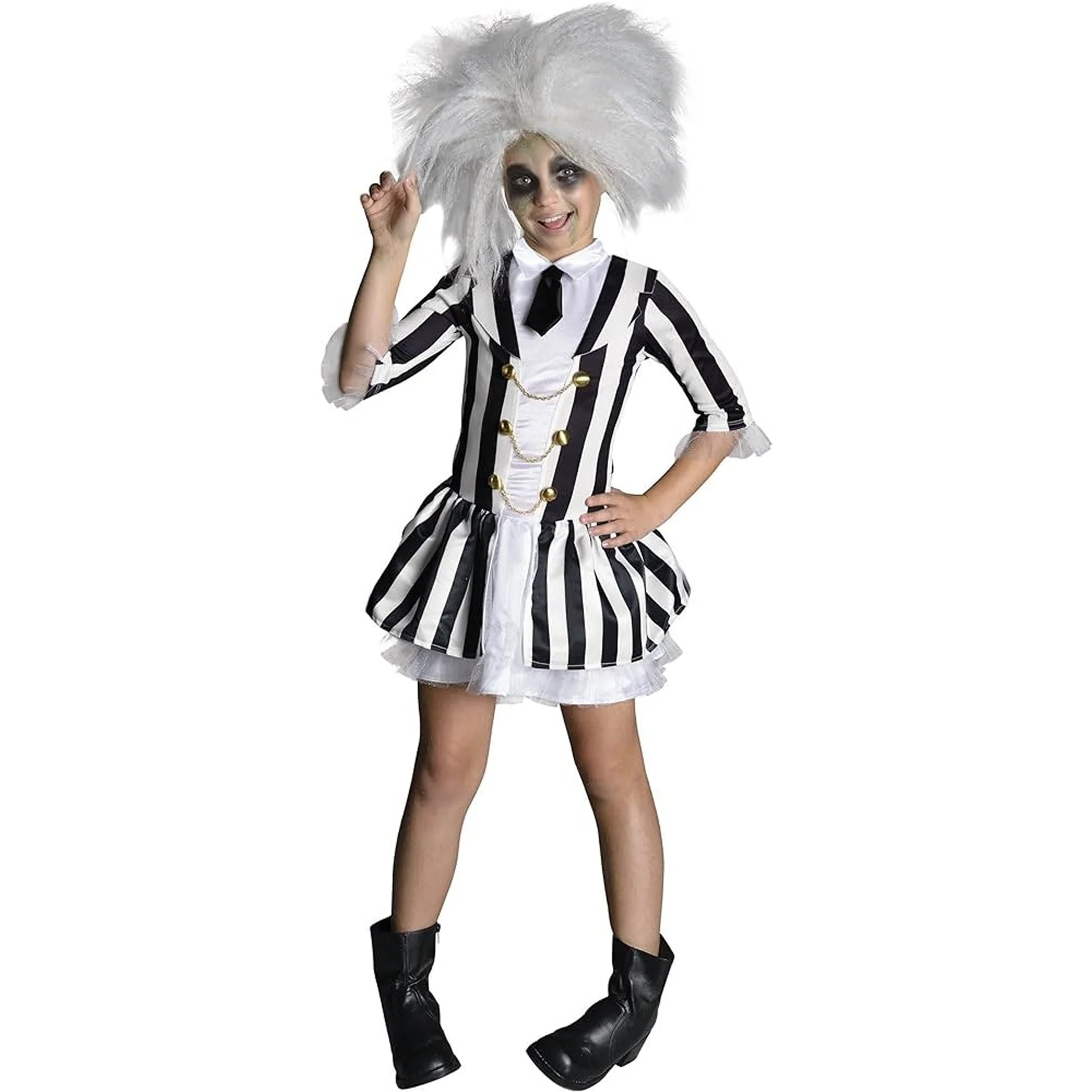 Beetlejuice Costume for Kids, Black and White Striped Dress