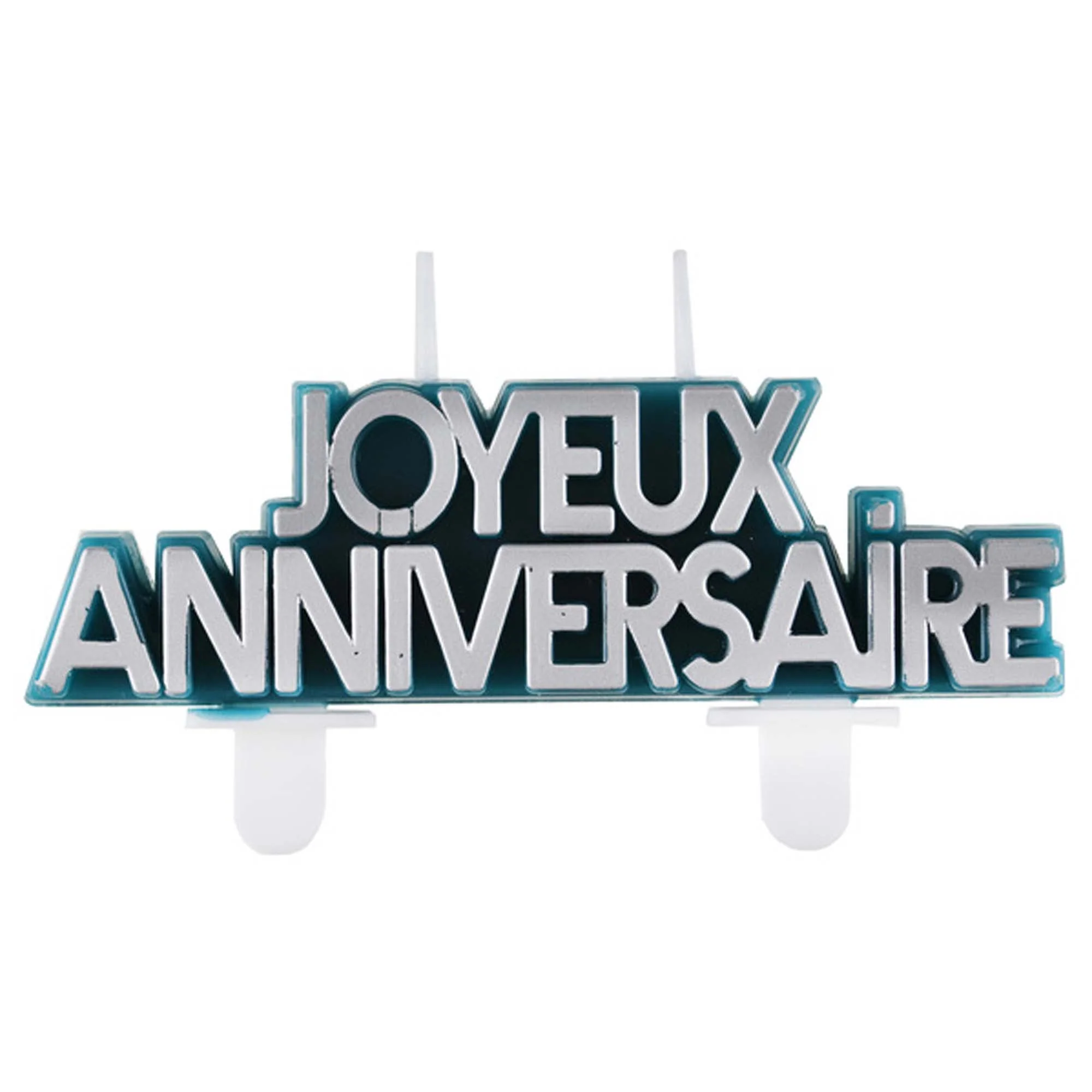"Joyeux Anniversaire" Birthday Candle, Blue and Silver, 1 Count