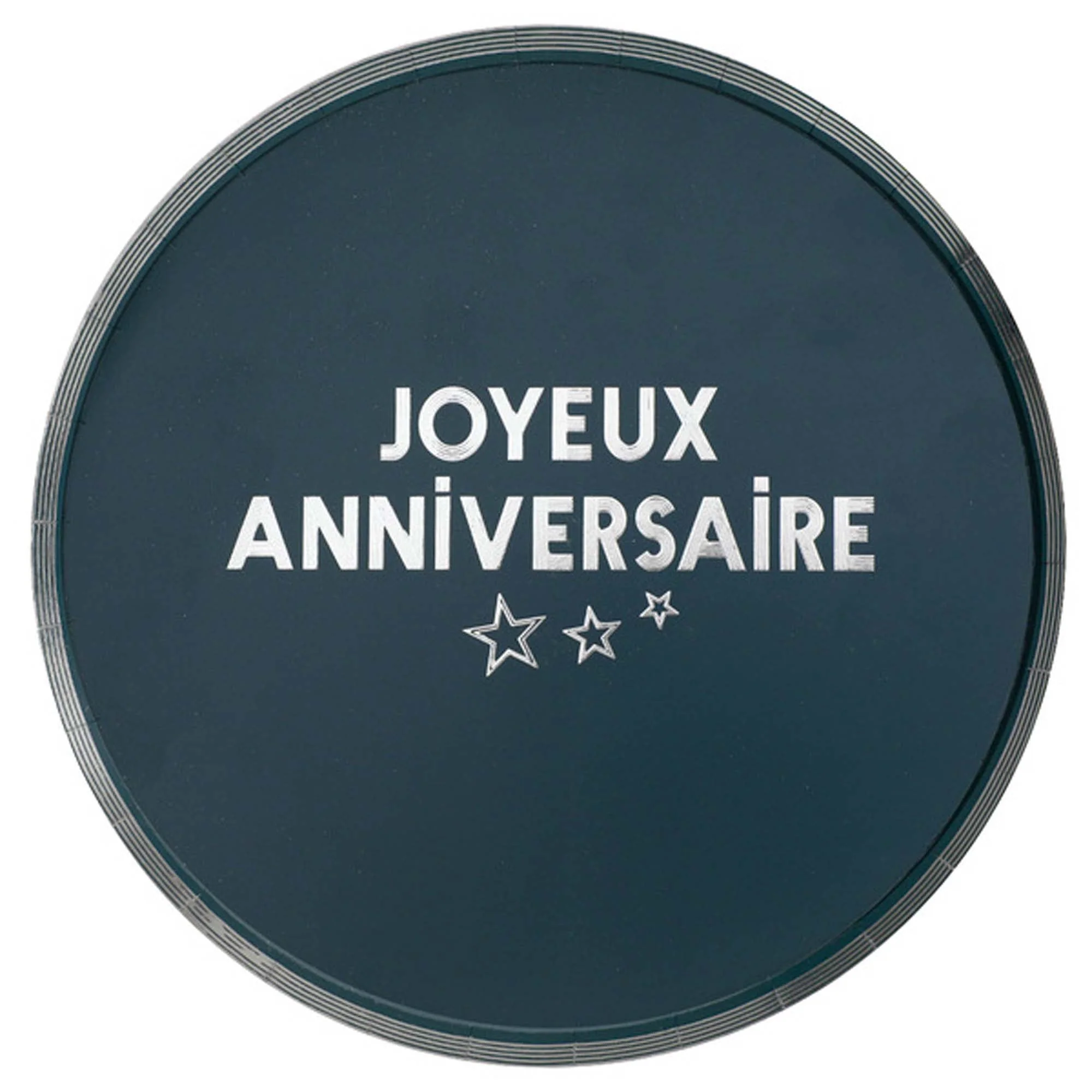 "Joyeux Anniversaire" Birthday Large Lunch Paper Plates, Blue and Silver, 9 Inches, 10 Count