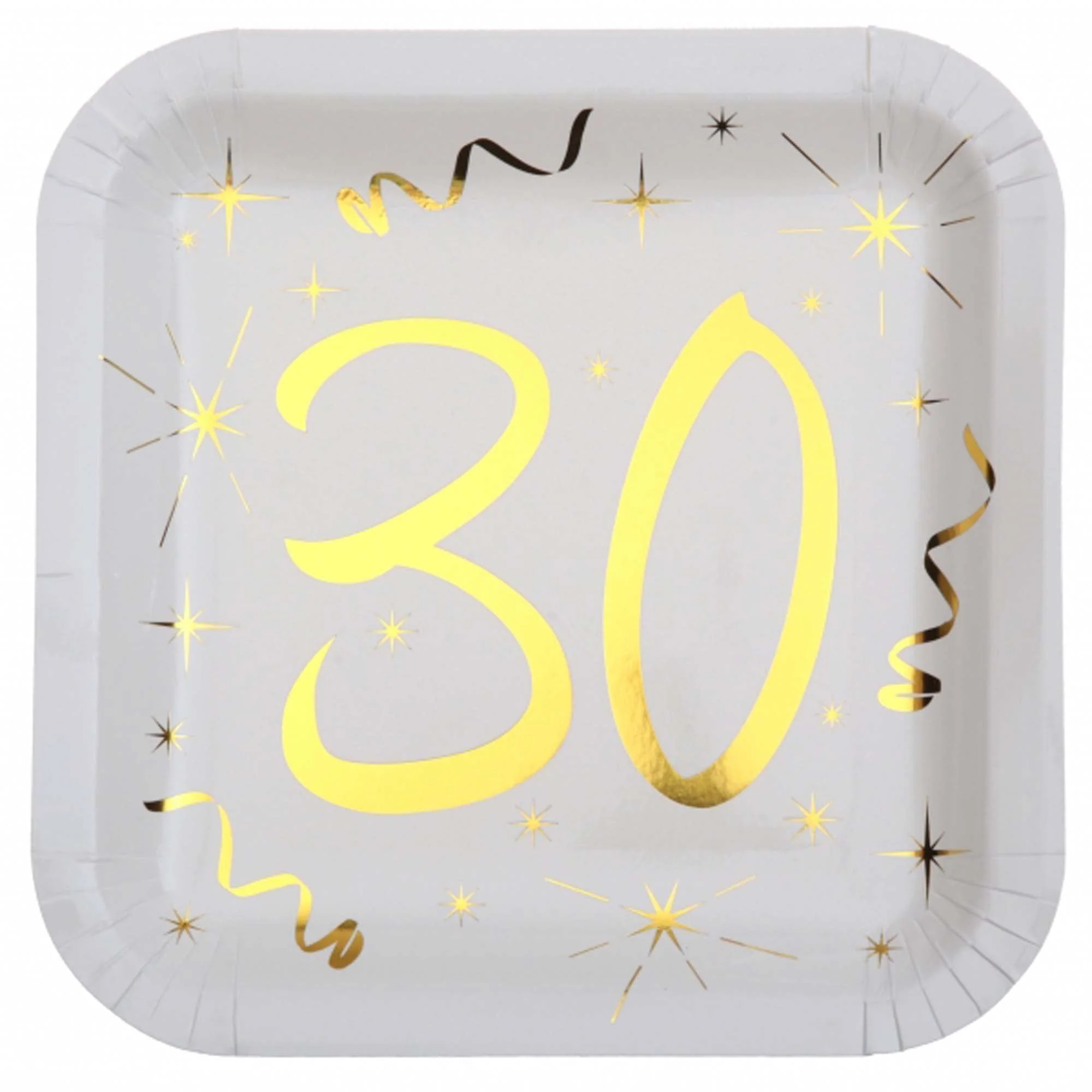 Starry Golden Age 30th Birthday Large Square Lunch Paper Plates, 9 Inches, 10 Count
