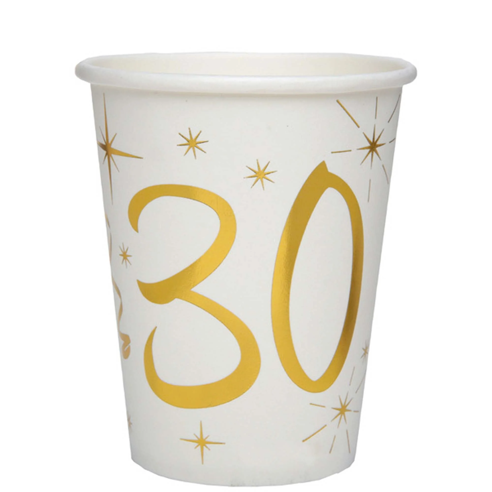 Starry Golden Age 30th Birthday Party Paper Cups, 9 Oz, 10 Count