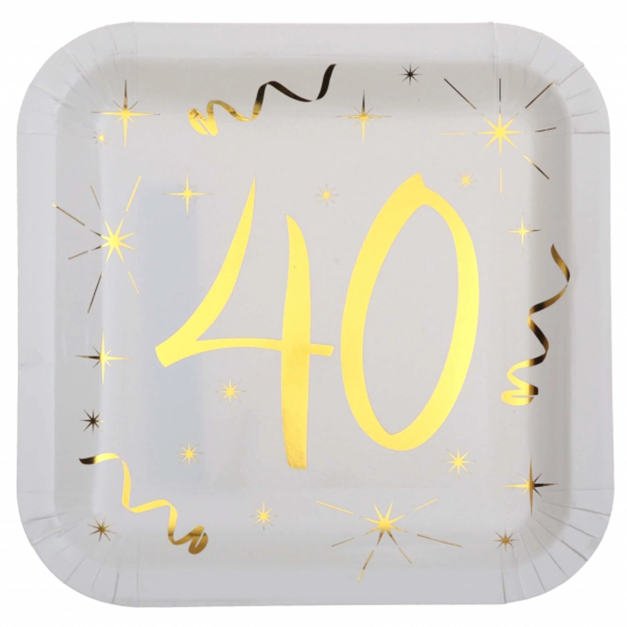 Starry Golden Age 40th Birthday Large Square Lunch Paper Plates, 9 Inches, 10 Count