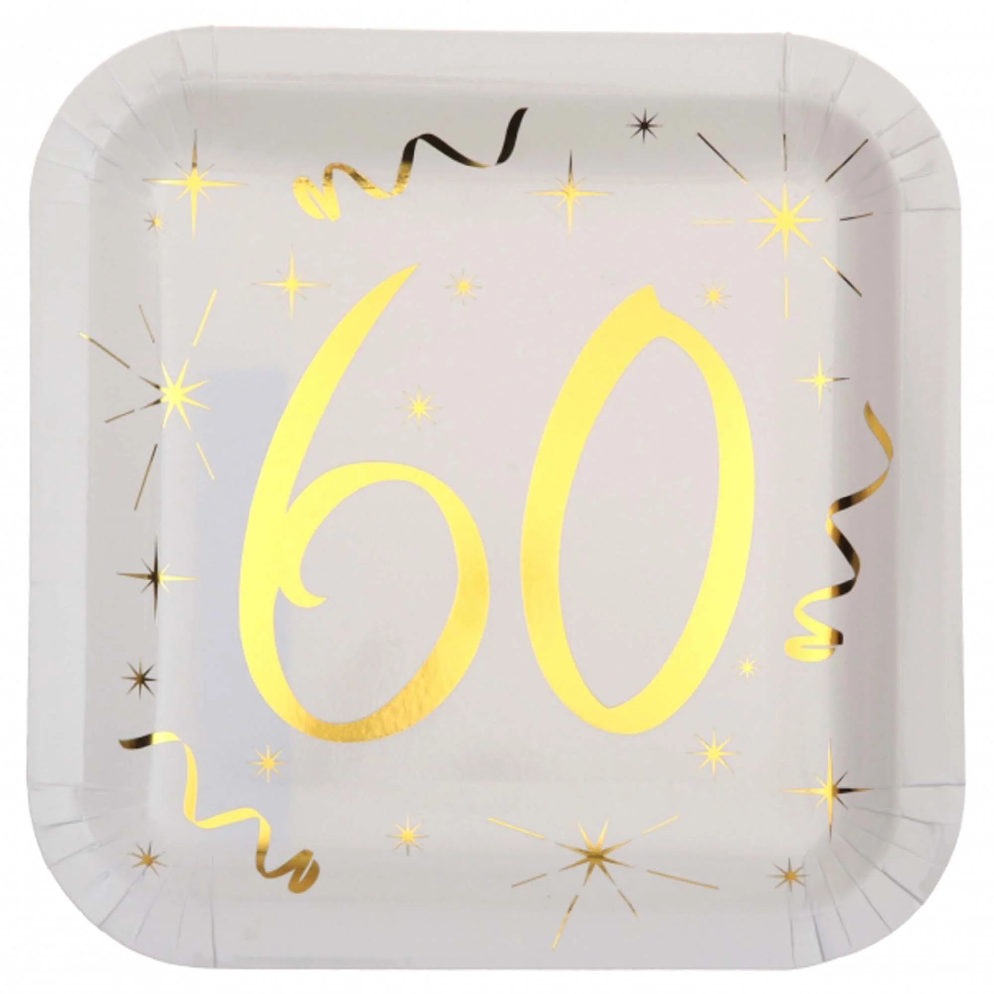 Starry Golden Age 60th Birthday Large Square Lunch Paper Plates, 9 Inches, 10 Count