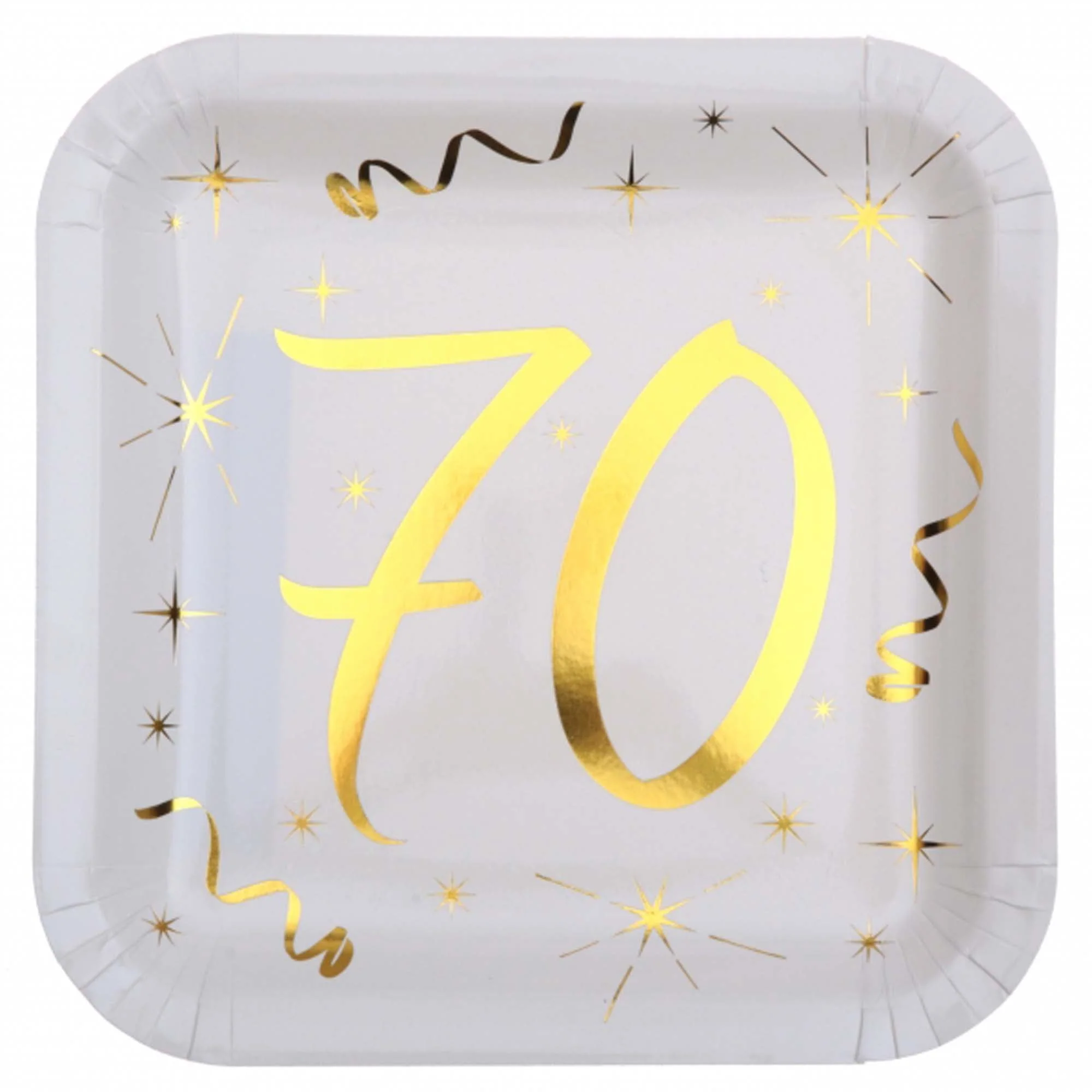 Starry Golden Age 70th Birthday Large Square Lunch Paper Plates, 9 Inches, 10 Count