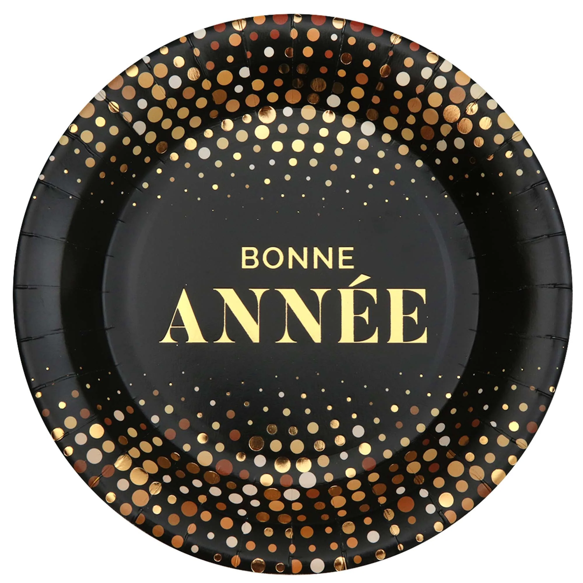 "Bonne Année" Large Round Lunch Paper Plates, 9 Inches, 10 Count