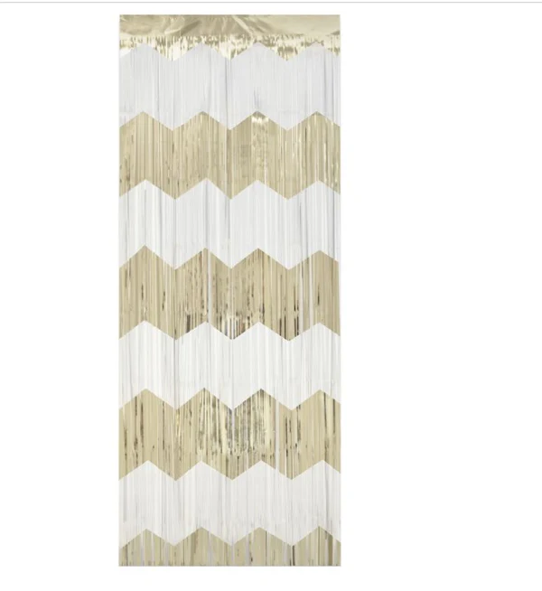Gold and White Scalloped Foil Fringe Door Curtain3.25 ft x 6.5 ft